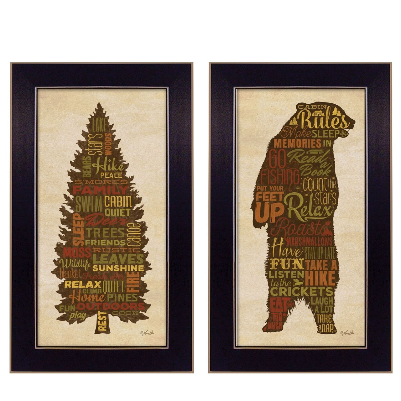 Edge Collections - 11x20 - Multi - Trendy Décor Cabin Rules Framed Wall Art - 2 pack